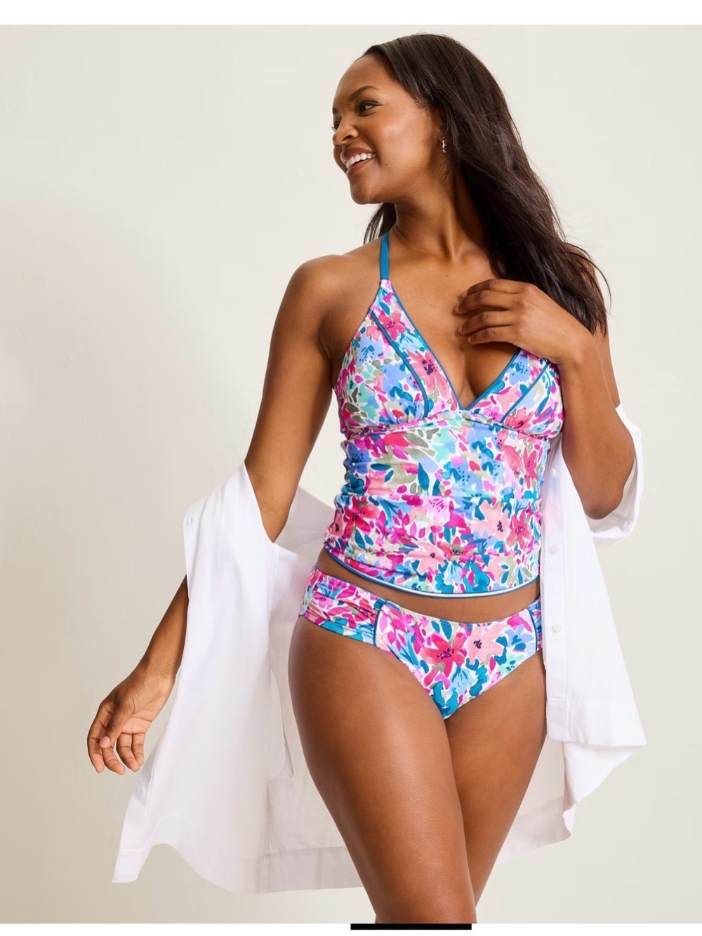 Tommy Bahama Watercolor Floral Reversible Halter Tankini Top And Hipster Bottoms